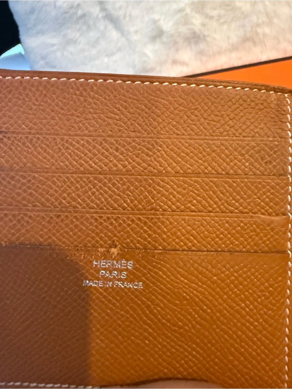 Hermes Men's Cognac Leather Bi-Fold Wallet